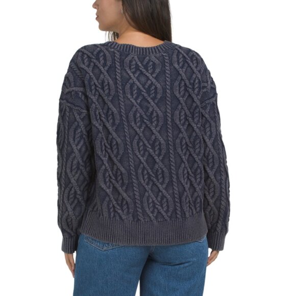 LUCKY BRAND Cadet Navy Acid Wash Cable Knit Pull Over Sweater - Picture 2 of 2